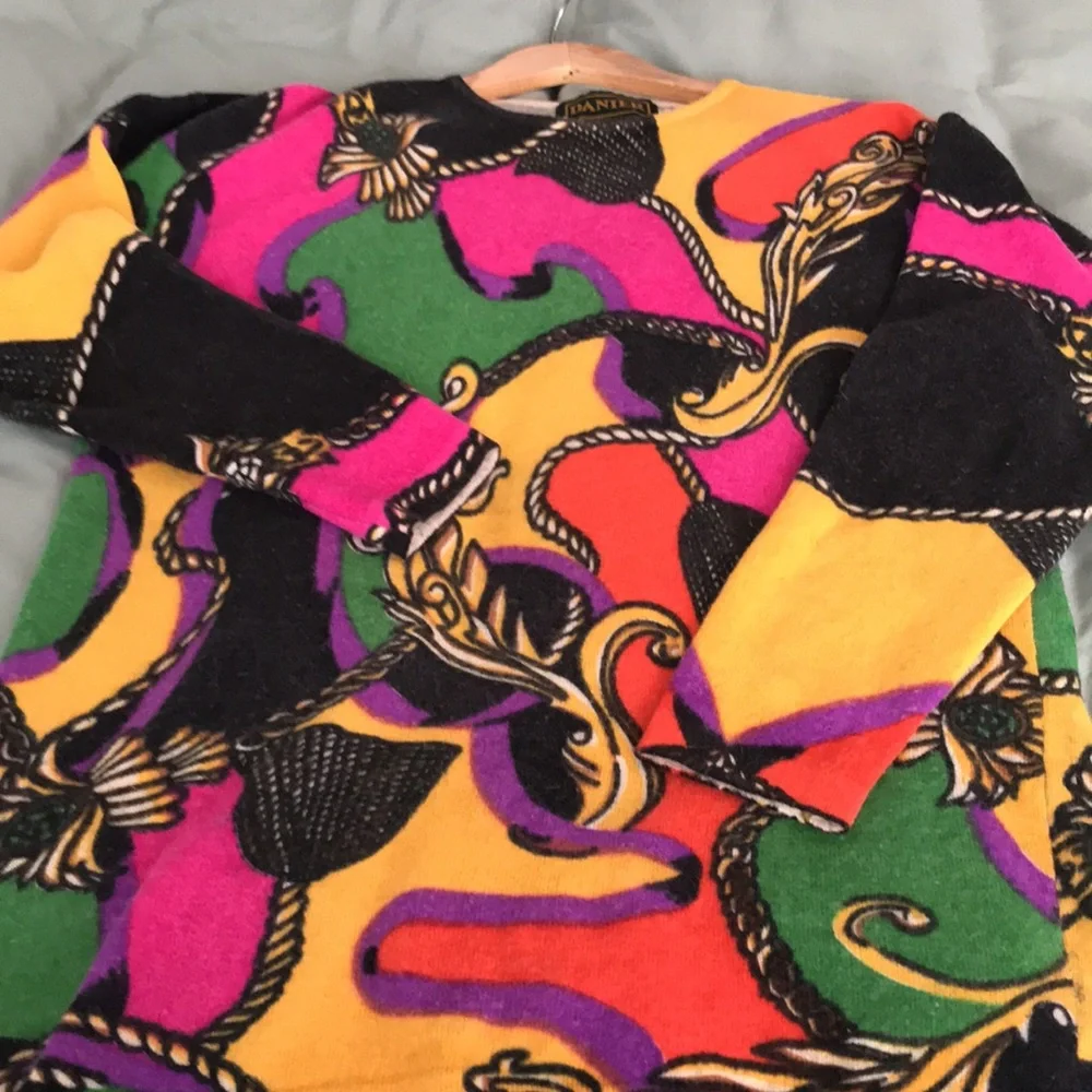 Vtg Danier Neon Colored Tassel Pattern Lambswool/Angora Blend Sweater Size Small - Picture 7 of 7
